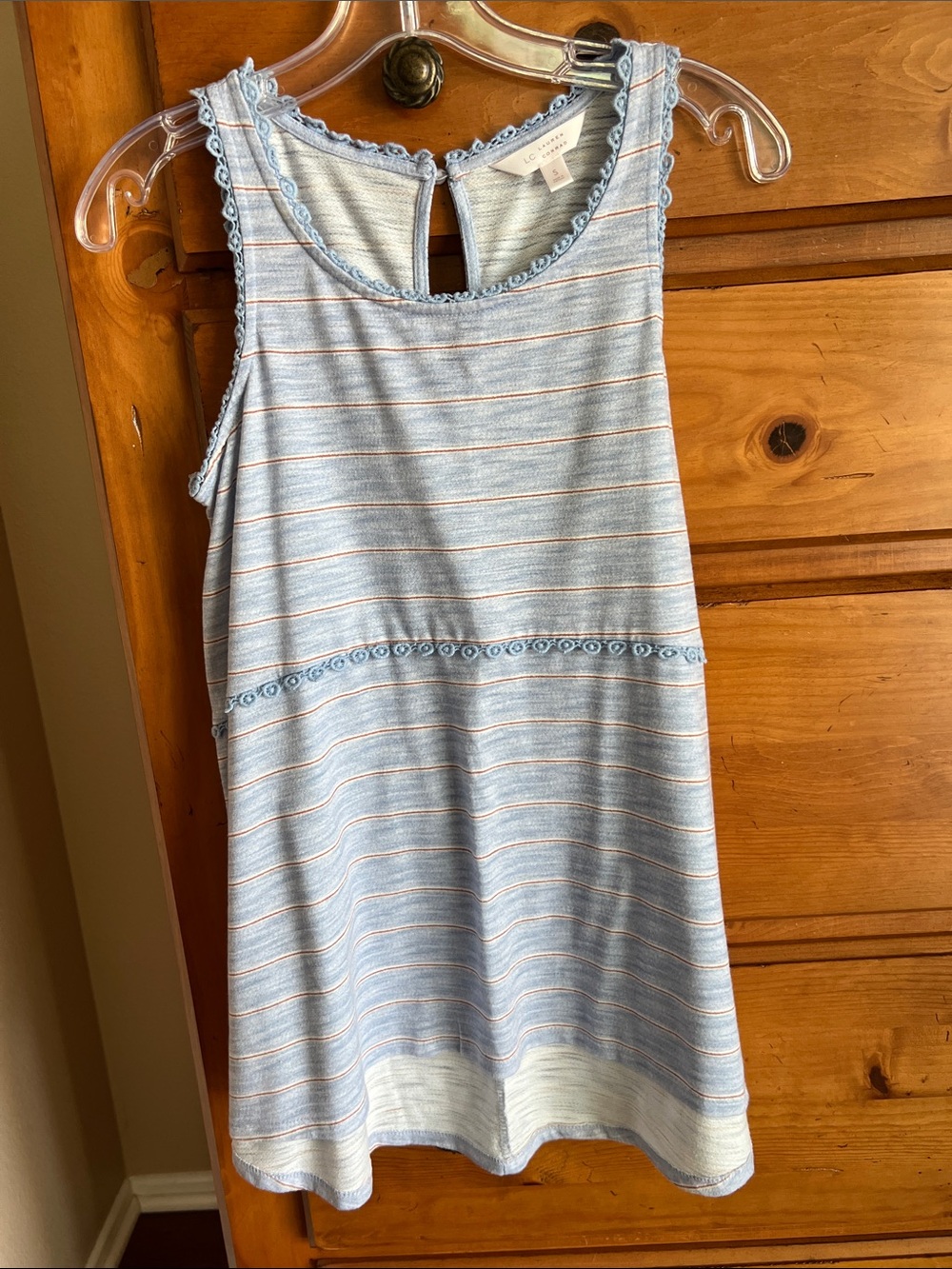 LC Lauren Conrad Pale Blue Striped Tank with Scallop Trim
